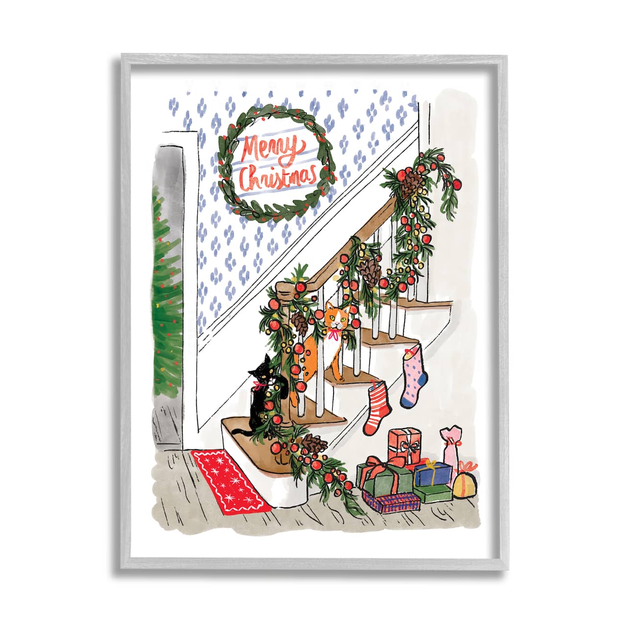 Stupell Industries Merry Christmas Holiday Stairway Framed Giclee Art